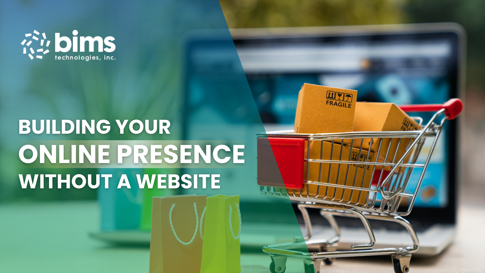 Image of a shopping cart in front of a laptop, signifying e-commerce.